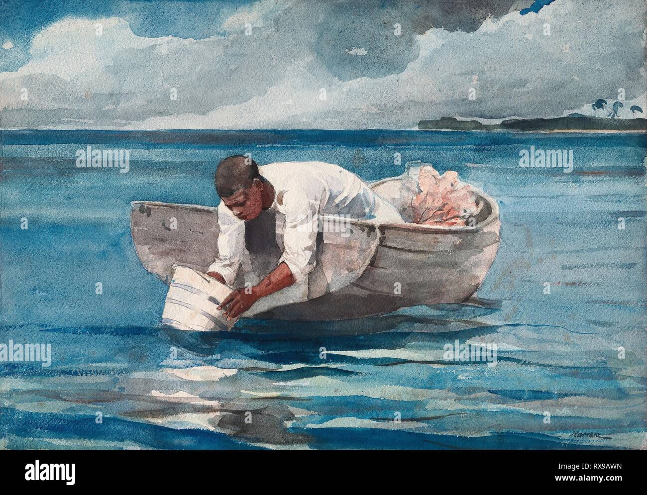 The Water Fan. Winslow Homer; American, 1836-1910. Date: 1898-1899. Dimensions: 374 x 534 mm. Watercolor, with blotting and touches of scraping, over graphite, on thick, rough twill-textured, ivory wove paper. Origin: United States. Museum: The Chicago Art Institute. Stock Photo