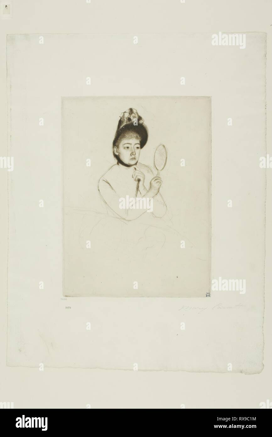 The Bonnet. Mary Cassatt; American, 1844-1926. Date: 1891. Dimensions: 185 x 137 mm (image/plate); 312 x 237 mm (sheet). Etching in dark brown ink on ivory laid paper. Origin: United States. Museum: The Chicago Art Institute. Stock Photo