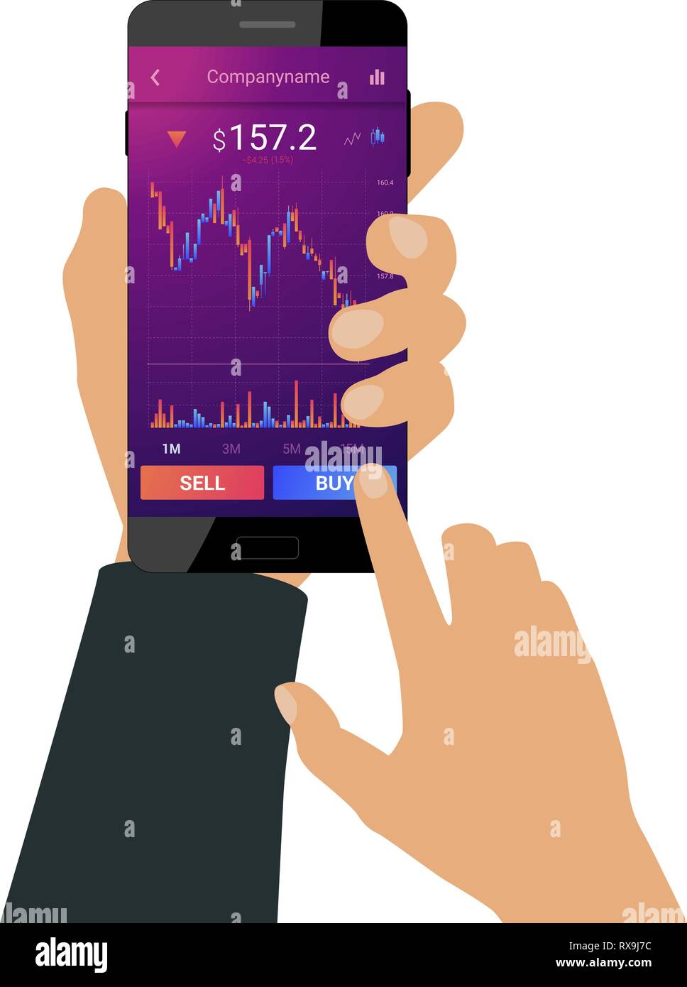 Hand holds a smartphone Stock Vector