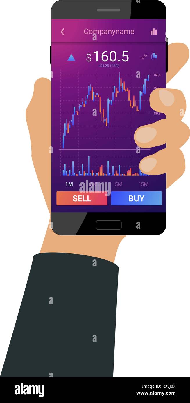 Hand holds a smartphone Stock Vector