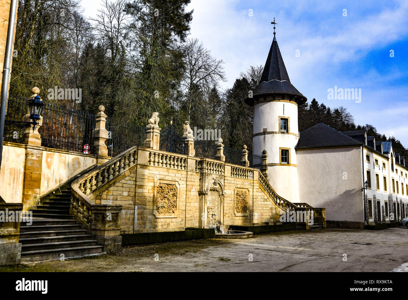 The New castle of Ansembourg is located in central Luxembourg, in the Valley of Seven Castles. Stock Photo