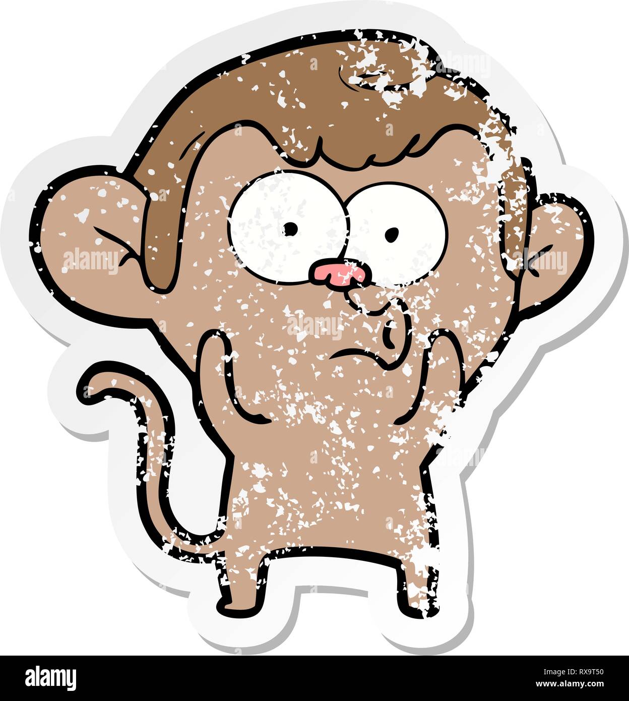 distressed sticker of a cartoon hooting monkey Stock Vector