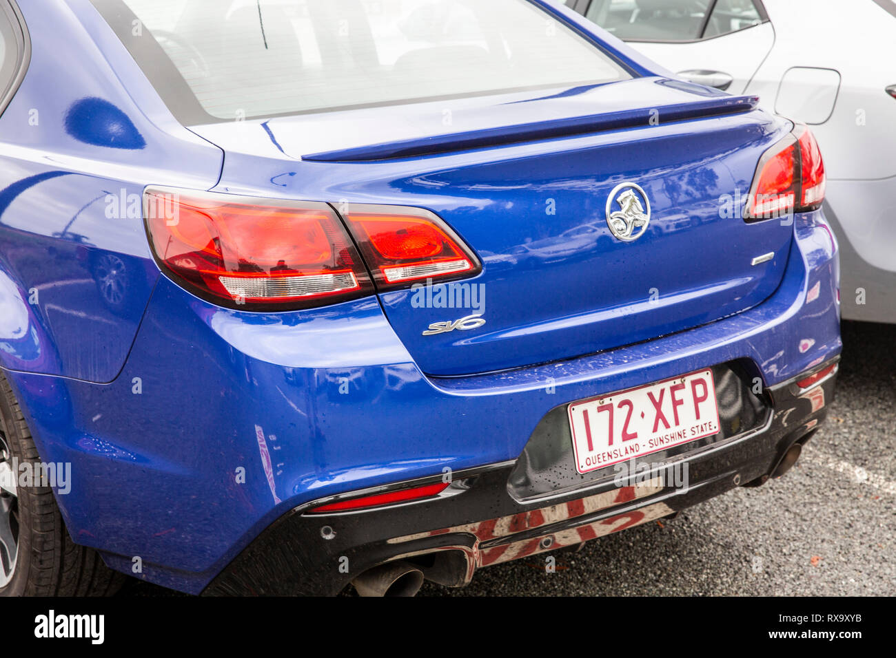 Rear of Holden commodore model SV6 with a Queensland state number plate,Australia Stock Photo