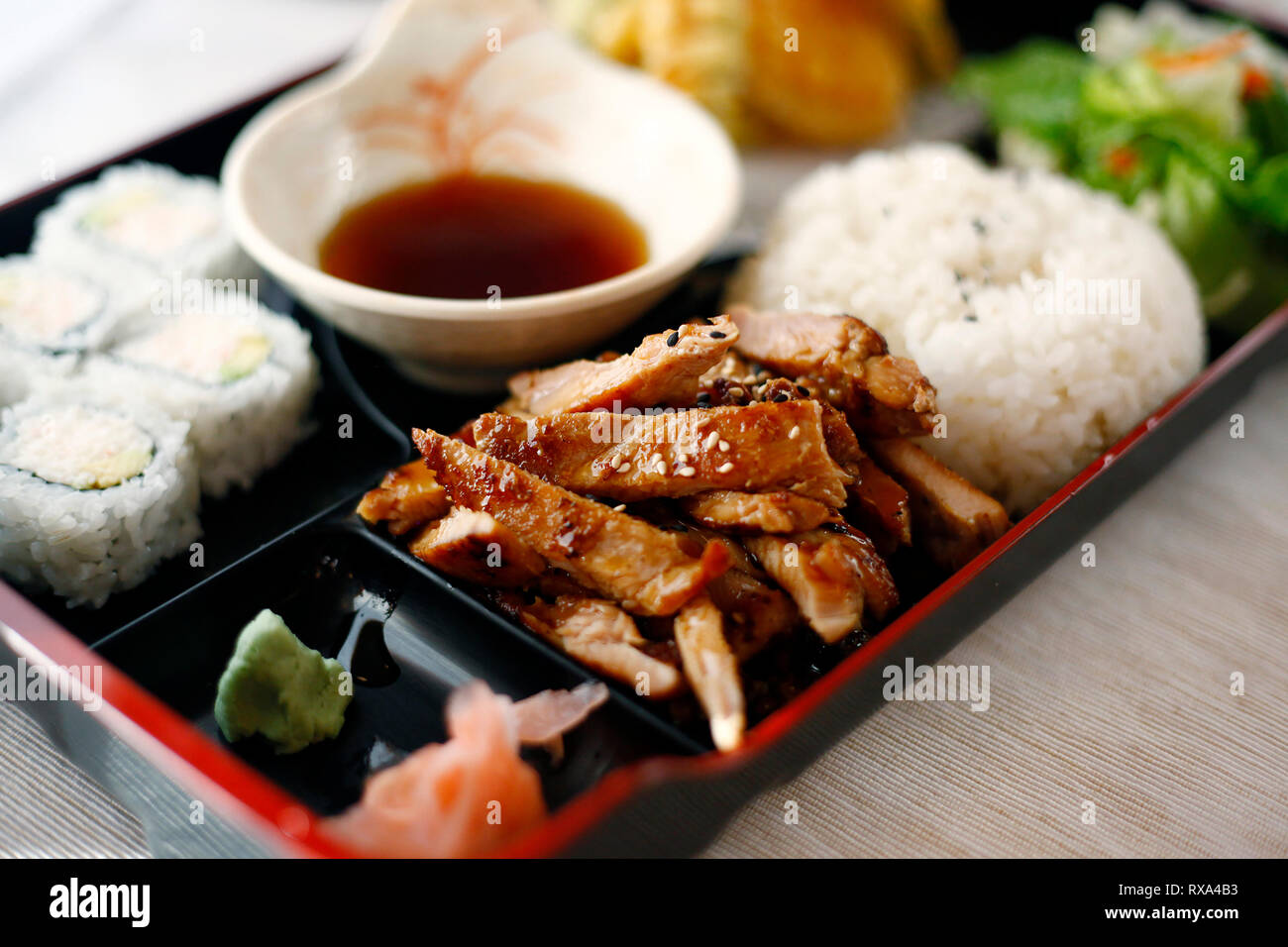 Close-up of meal served in plate on table Stock Photo