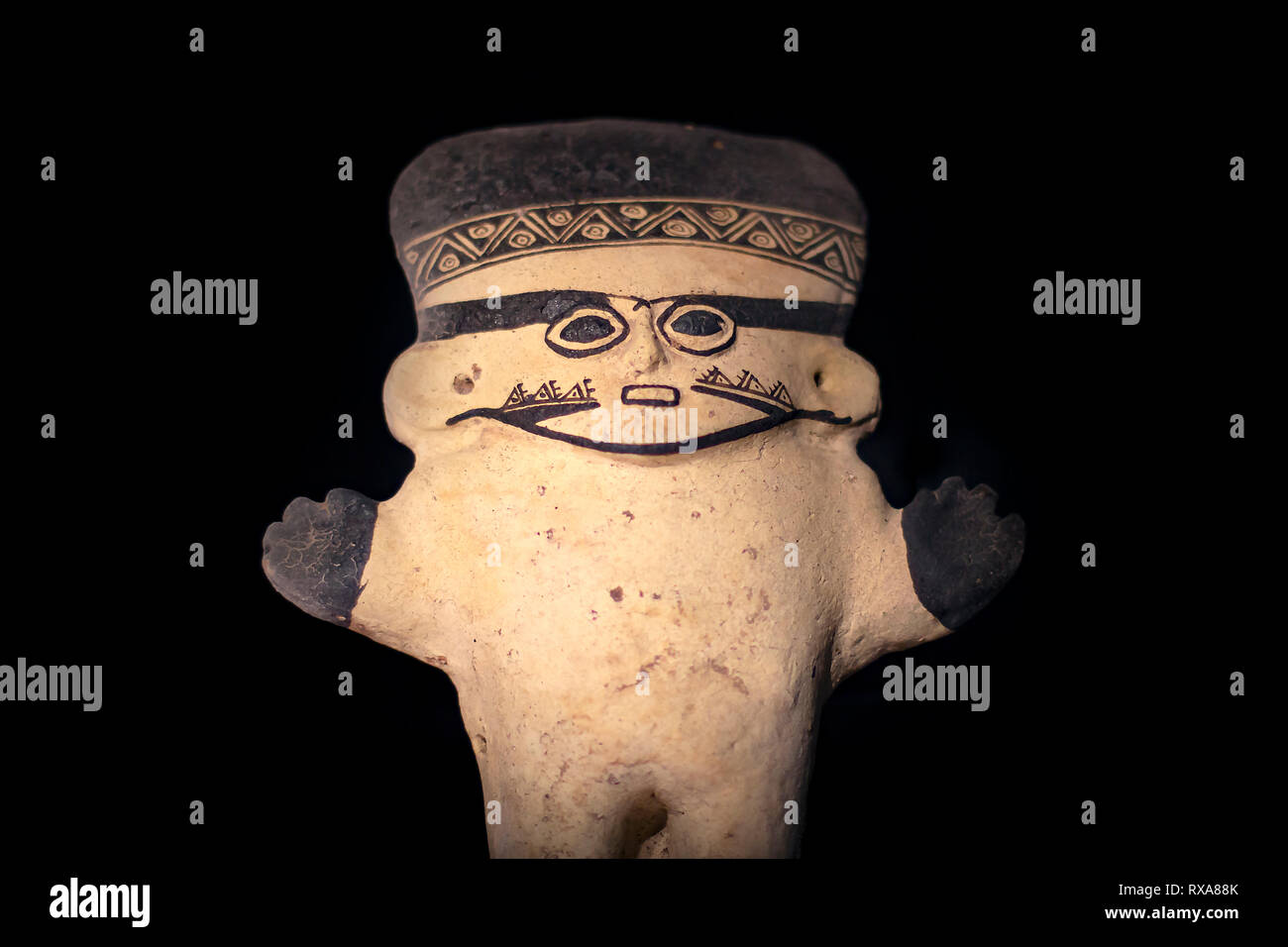 Precolombian ceramics called 'Huacos' from Chancay, a Peruvian culture. Private collection of pre inca pottery. Stock Photo
