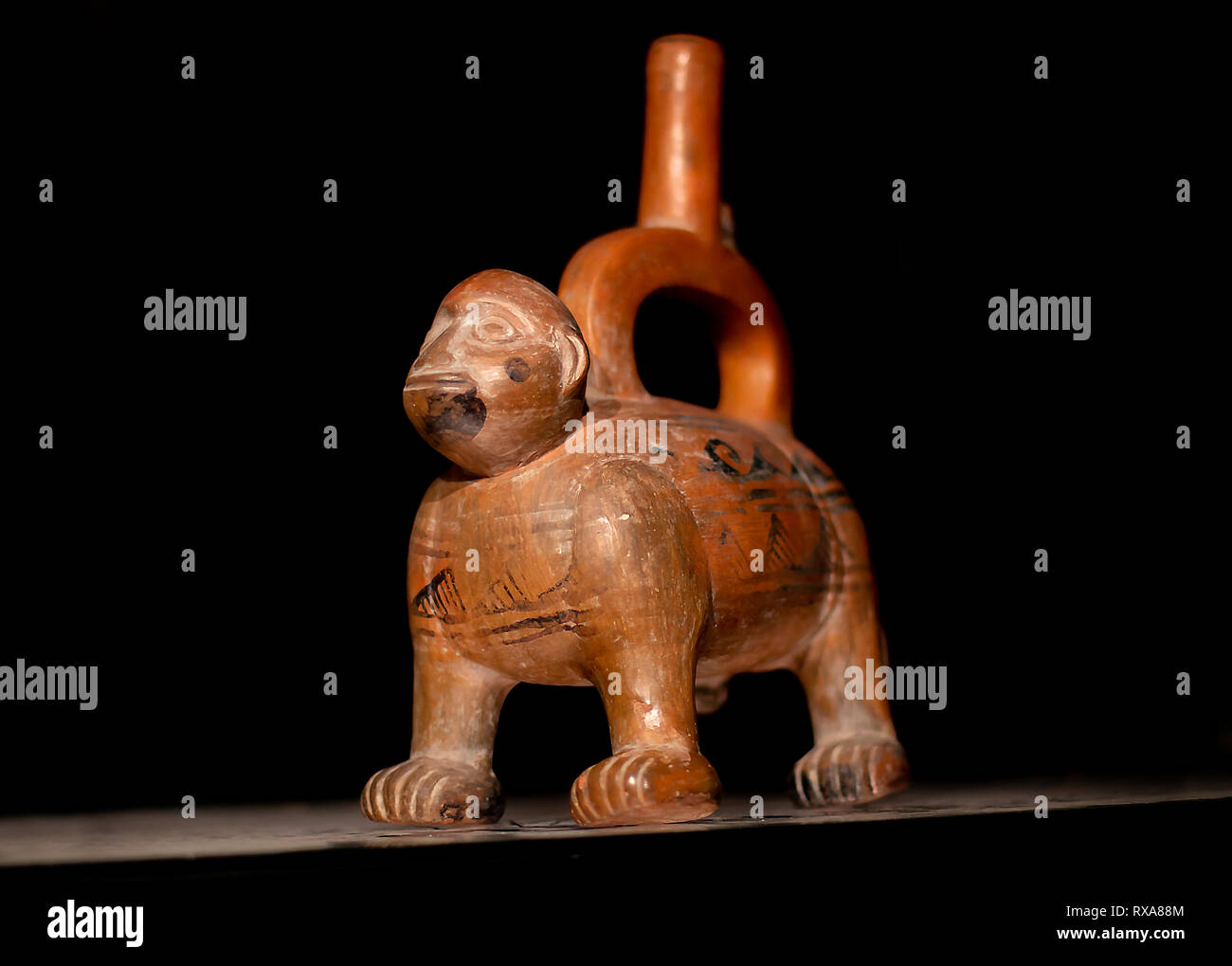 Precolombian ceramics called 'Huacos' from Chancay, a Peruvian culture. Private collection of pre inca pottery. Stock Photo