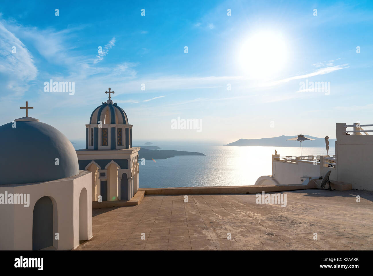 View of Thira village - Aegean sea - Santorini island - Greece Stock Photo