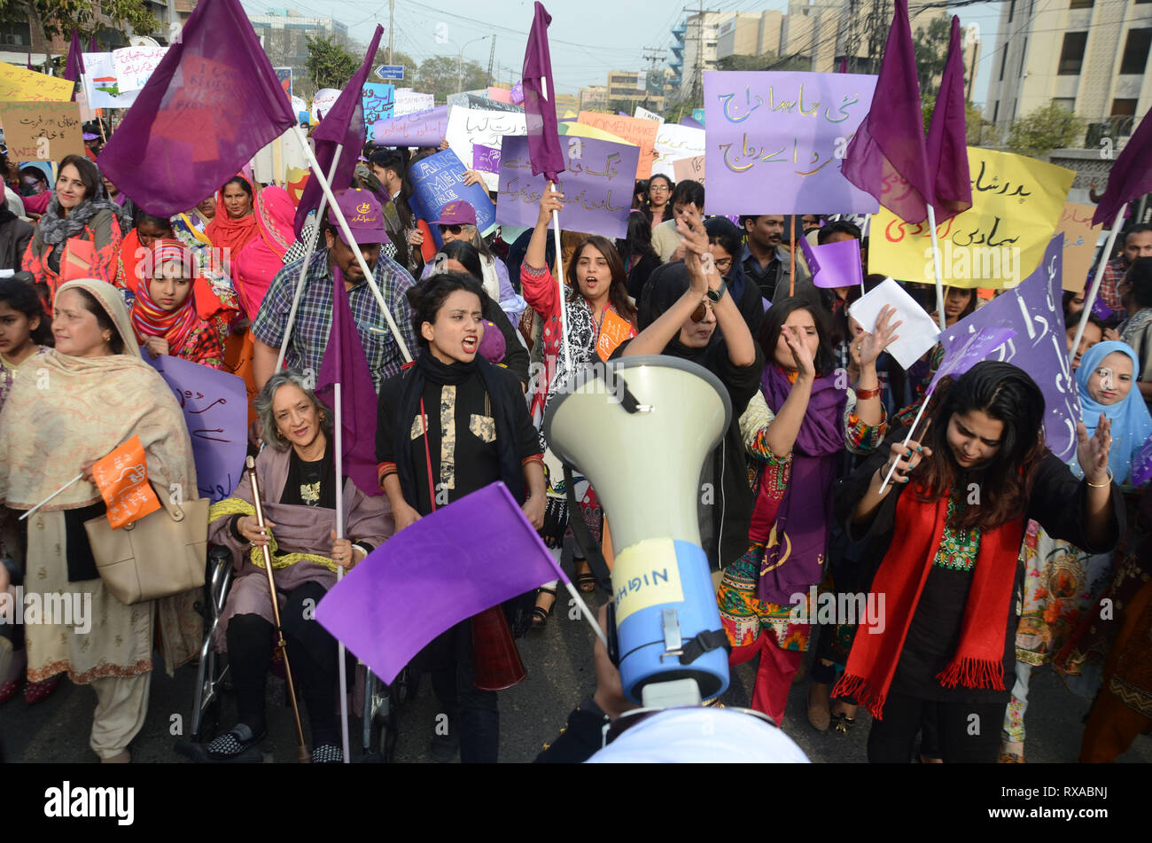 Lahore, Pakistan. 08th Mar, 2019. Women activists from different civil