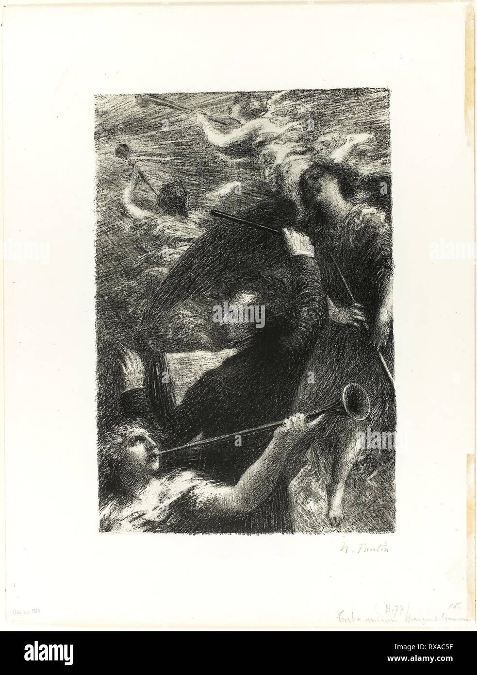 Tuba Mirum Spargens Sonum. Henri Fantin-Latour; French, 1836-1904. Date: 1883-1893. Dimensions: 235 × 155 mm (image); 327 × 246 mm (sheet). Lithograph in black on off-white China paper laid down on white wove paper. Origin: France. Museum: The Chicago Art Institute. Stock Photo