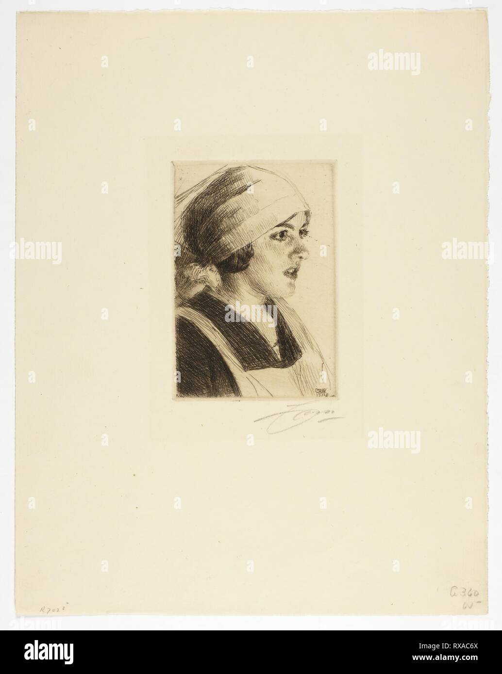 Gulli I. Anders Zorn; Swedish, 1860-1920. Date: 1914. Dimensions: 129 x 90  mm (image/plate); 323 x 253 mm (sheet). Etching in black on cream laid paper.  Origin: Sweden. Museum: The Chicago Art Institute Stock Photo - Alamy