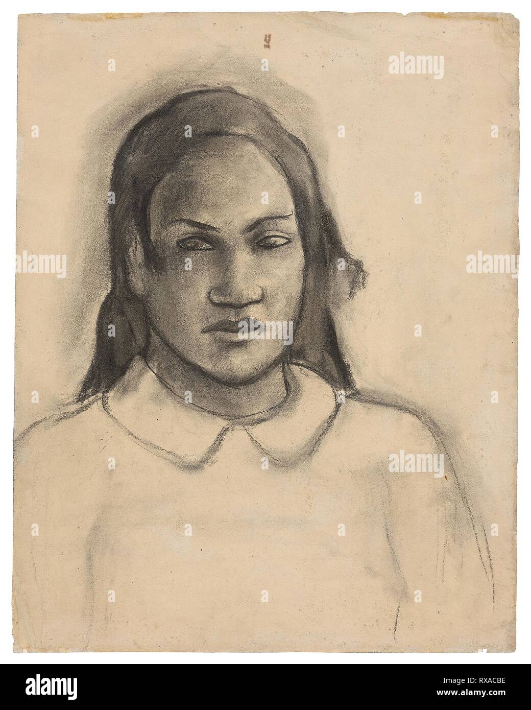 Portrait of Tehamana. Paul Gauguin; French, 1848-1903. Date: 1891-1893. Dimensions: 413 × 325 mm. Charcoal and wetted charcoal, with stumping and erasing, on cream wove paper, selectively fixedr. Origin: France. Museum: The Chicago Art Institute. Stock Photo