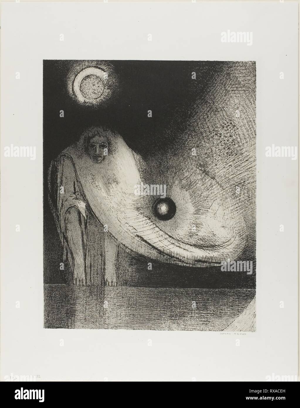 The Buddha. Odilon Redon; French, 1840-1916. Date: 1895. Dimensions: 315 × 250 mm (image); 330 × 261 mm (stone); 441 × 348 mm (sheet). Lithograph in black on cream China paper laid down on ivory wove paper. Origin: France. Museum: The Chicago Art Institute. Stock Photo
