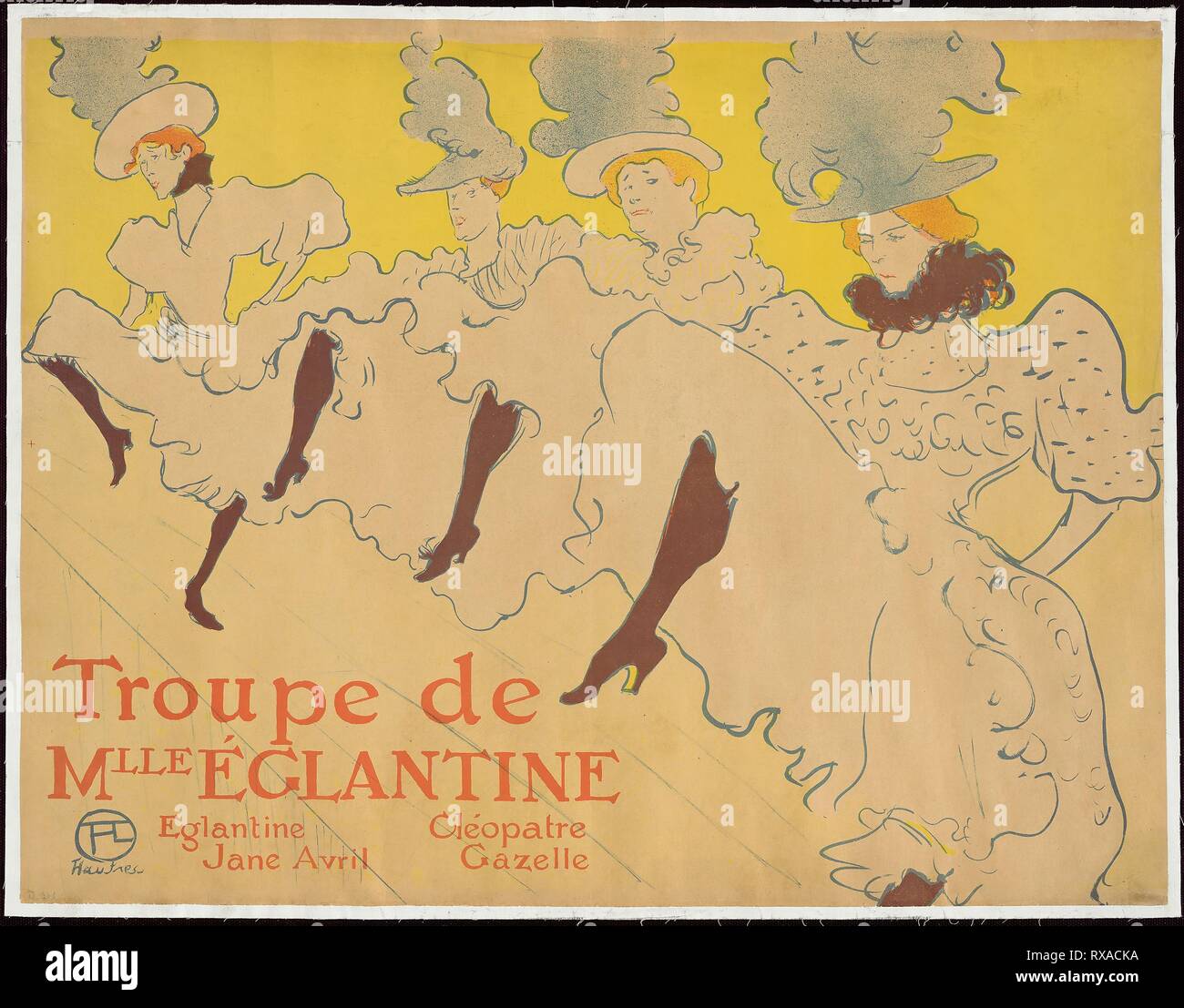 Mademoiselle Eglantine's Troupe. Henri de Toulouse-Lautrec; French, 1864-1901. Date: 1896. Dimensions: 614 × 795 mm (image); 620 × 799 mm (sheet). Color lithograph on tan wove paper. Origin: France. Museum: The Chicago Art Institute. Stock Photo