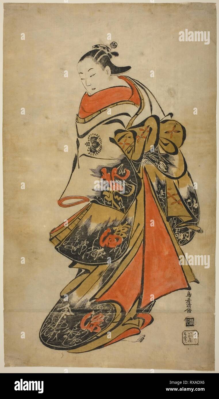 The Actor Fujimura Handayu II as Oiso no Tora. Torii Kiyomasu I; Japanese, active c. 1704-18 (?). Date: 1710-1718. Dimensions: 56.1 x 23.3 cm (22 x 12 5/8 in.). Hand-colored woodblock print; o-oban, tan-e. Origin: Japan. Museum: The Chicago Art Institute. Stock Photo