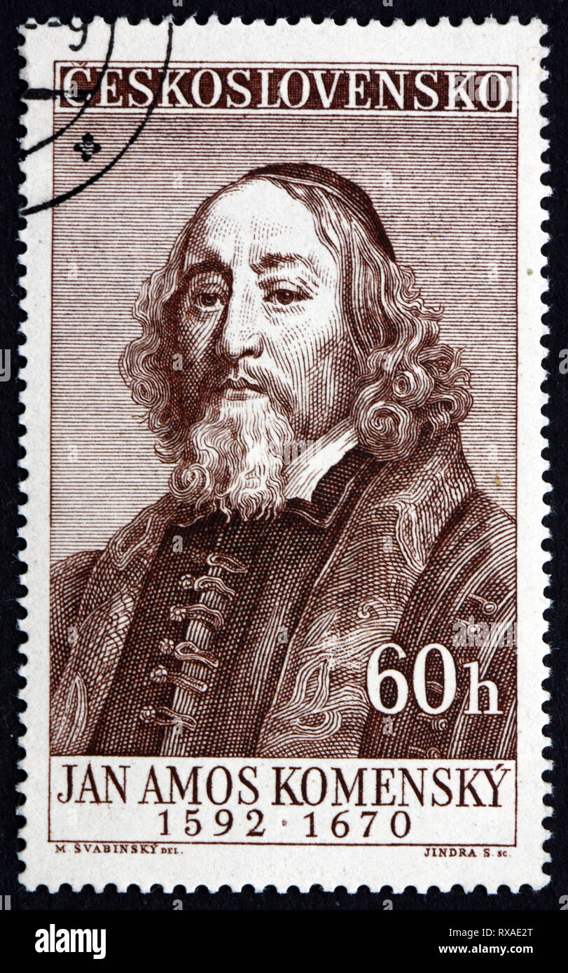 CZECHOSLOVAKIA - CIRCA 1957: a stamp printed in the Czechoslovakia shows Jan Amos Komensky, Czech philosopher, pedagogue and theologist, circa 1957 Stock Photo