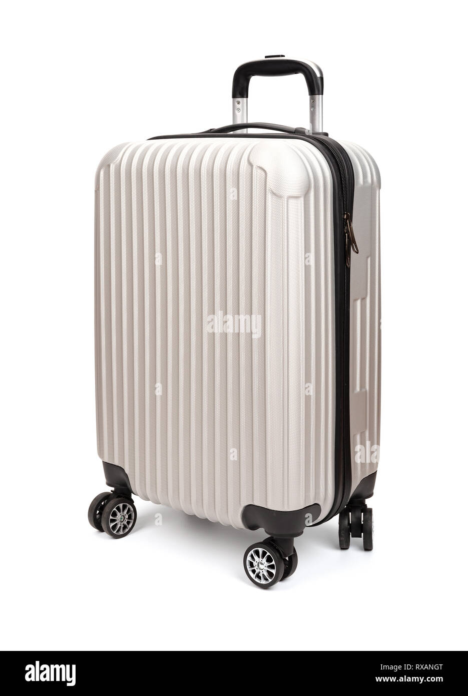 silver luggage on a white background Stock Photo Alamy