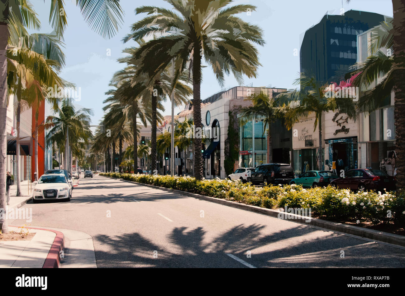 A view of Rodeo Drive in Beverly Hills.  Exclusive Stock Photo