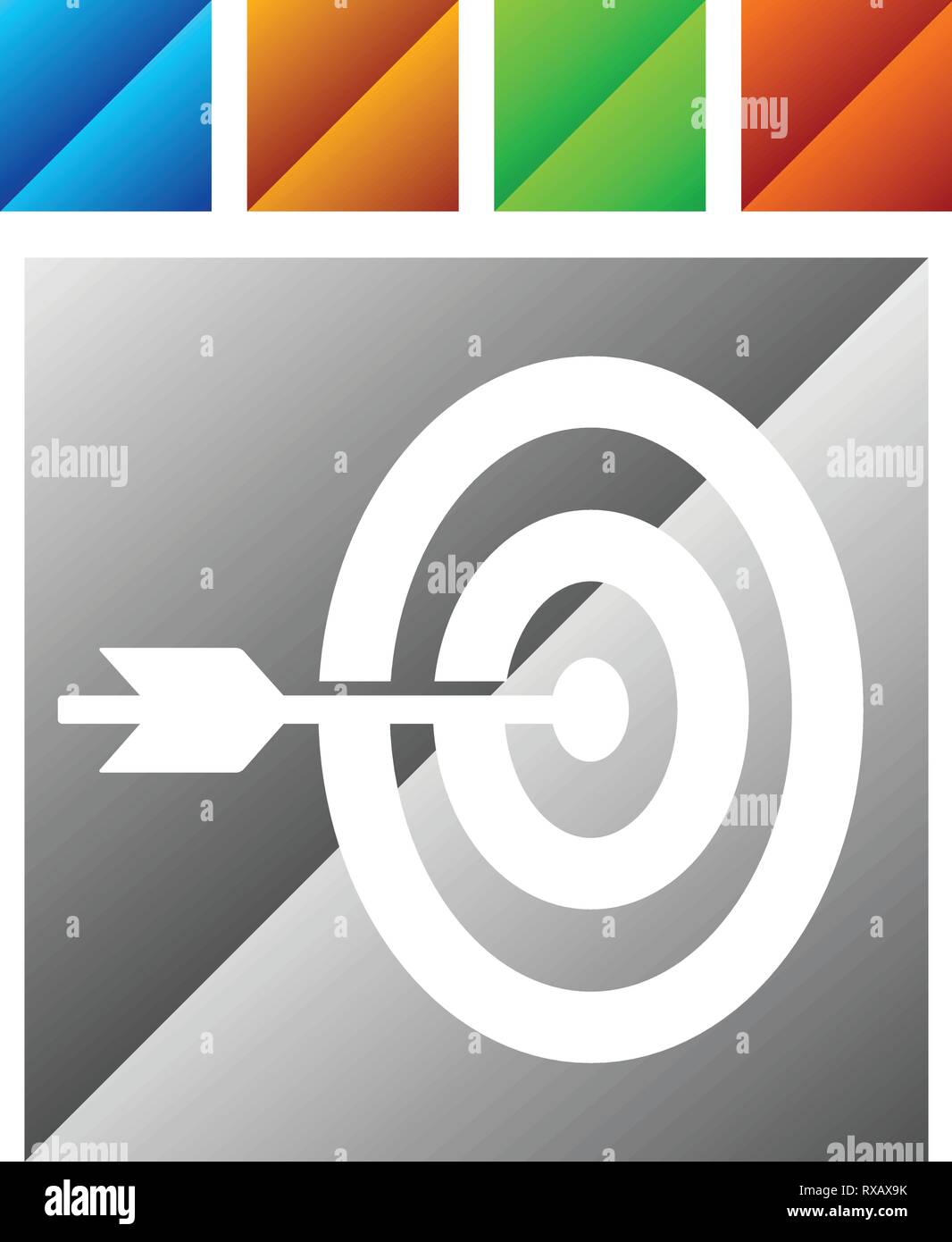 Arrow hitting target at center icon, Precision, accuracy icon Stock
