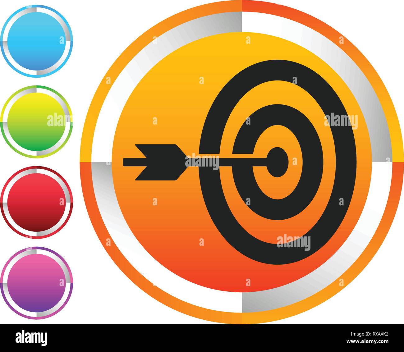 Arrow hitting target at center icon, Precision, accuracy icon Stock
