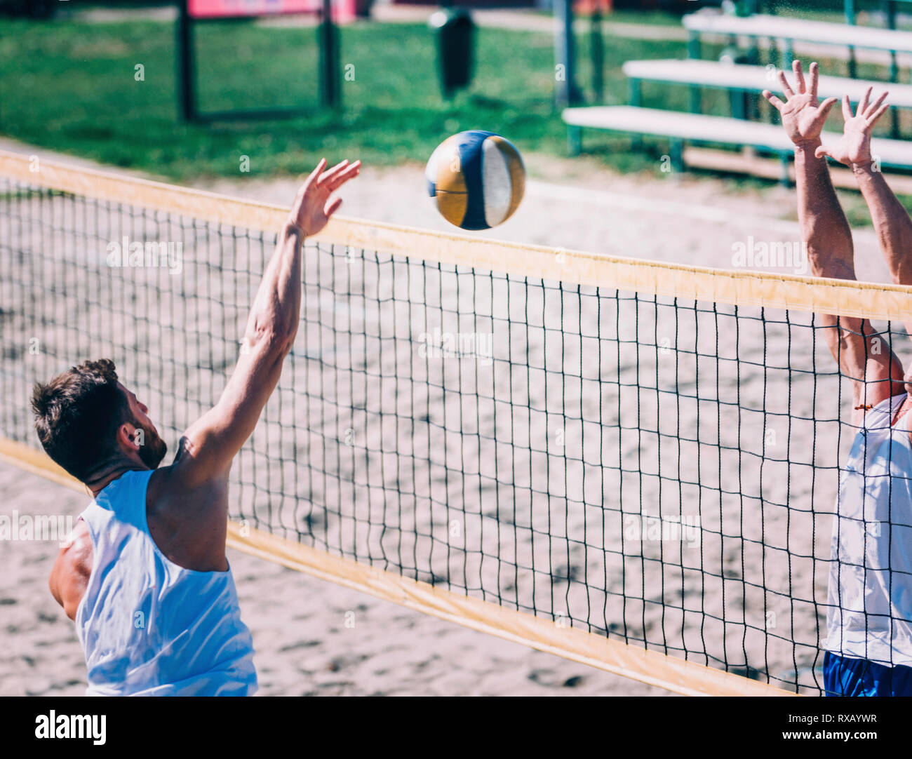 Beach volleyball game Stock Photo Alamy