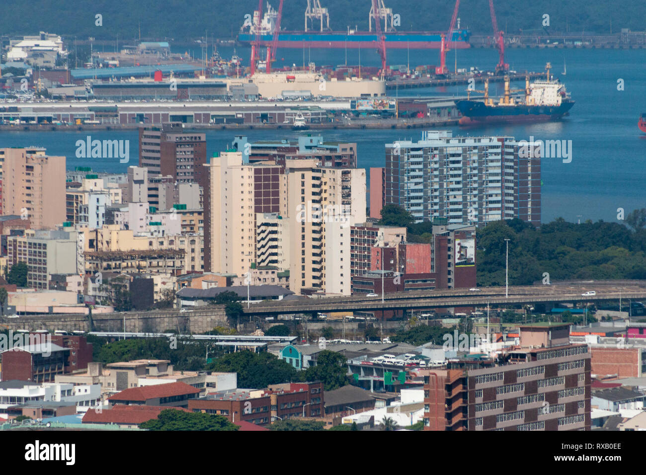 A view of the berea-westridge in Durban in kwa-zulu Natal south africa and the habour in the distance for a fith floor building Stock Photo