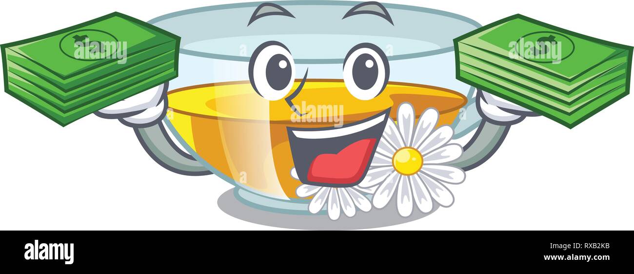 With money bag chamomile tea in the cartoon shape Stock Vector