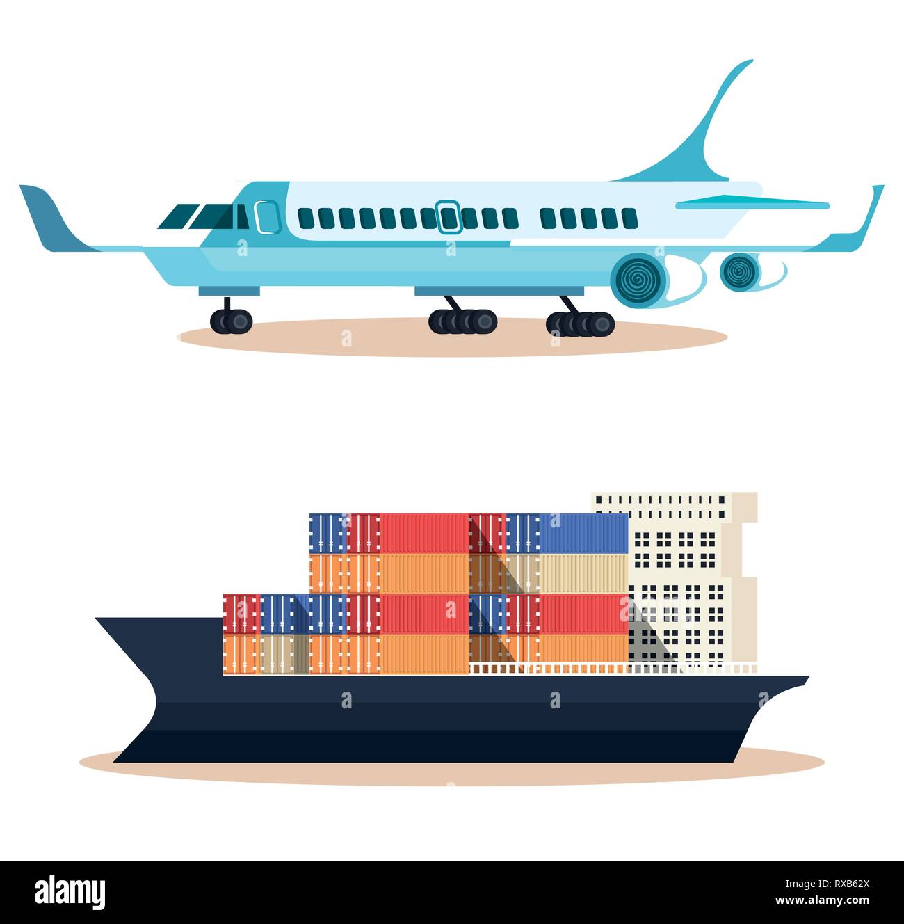ship with containers and airplane Stock Vector Image & Art - Alamy