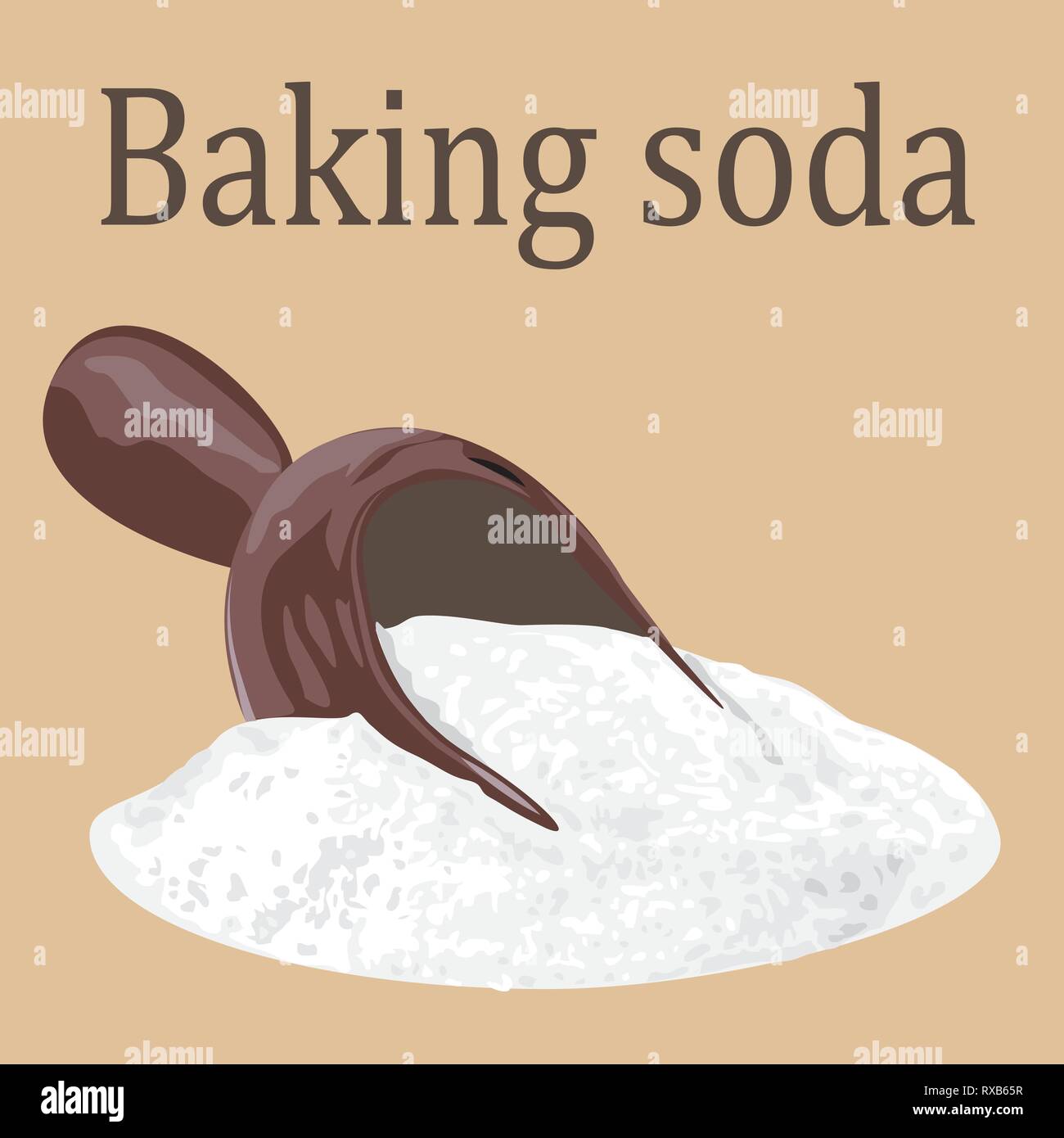 Baking soda in a glass jar and in a spoon on a table vector