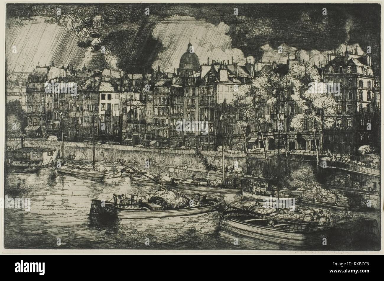 Quai des Grands Augustins, Paris. Donald Shaw MacLaughlan; American, 1876-1938. Date: 1906. Dimensions: 210 x 270 mm (image); 260 x 305 mm (sheet). Etching in black on ivory wove paper. Origin: United States. Museum: The Chicago Art Institute. Stock Photo