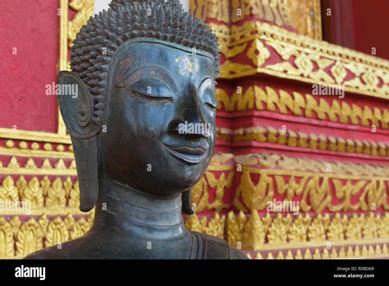 Buddha statue Wat Haw Pha Kaeo Vientiane Laos Stock Photo