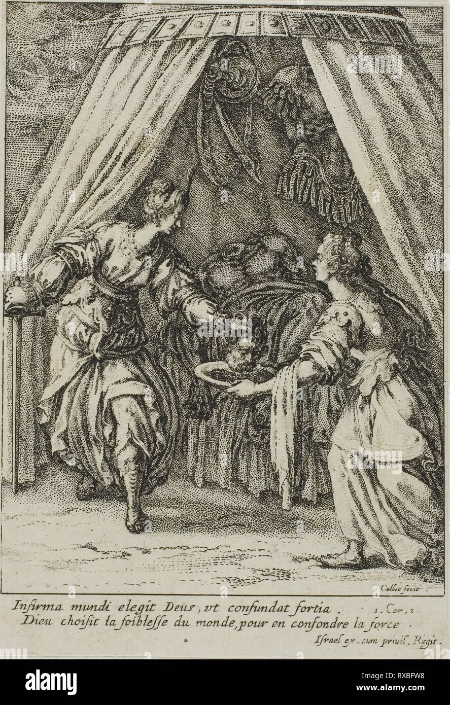Judith with the Head of Holofernes. Jacques Callot; French, 1592-1635. Date: 1612-1635. Dimensions: 89 × 66 mm (image); 98 × 68 mm (sheet); 152 × 127 mm (secondary support). Etching on paper. Origin: France. Museum: The Chicago Art Institute. Stock Photo
