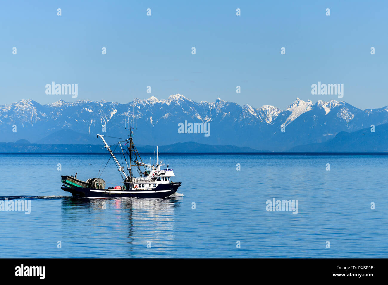 A seine fishing vessel in the Salish Sea near Nanaimo, British Columbia, Canada Stock Photo
