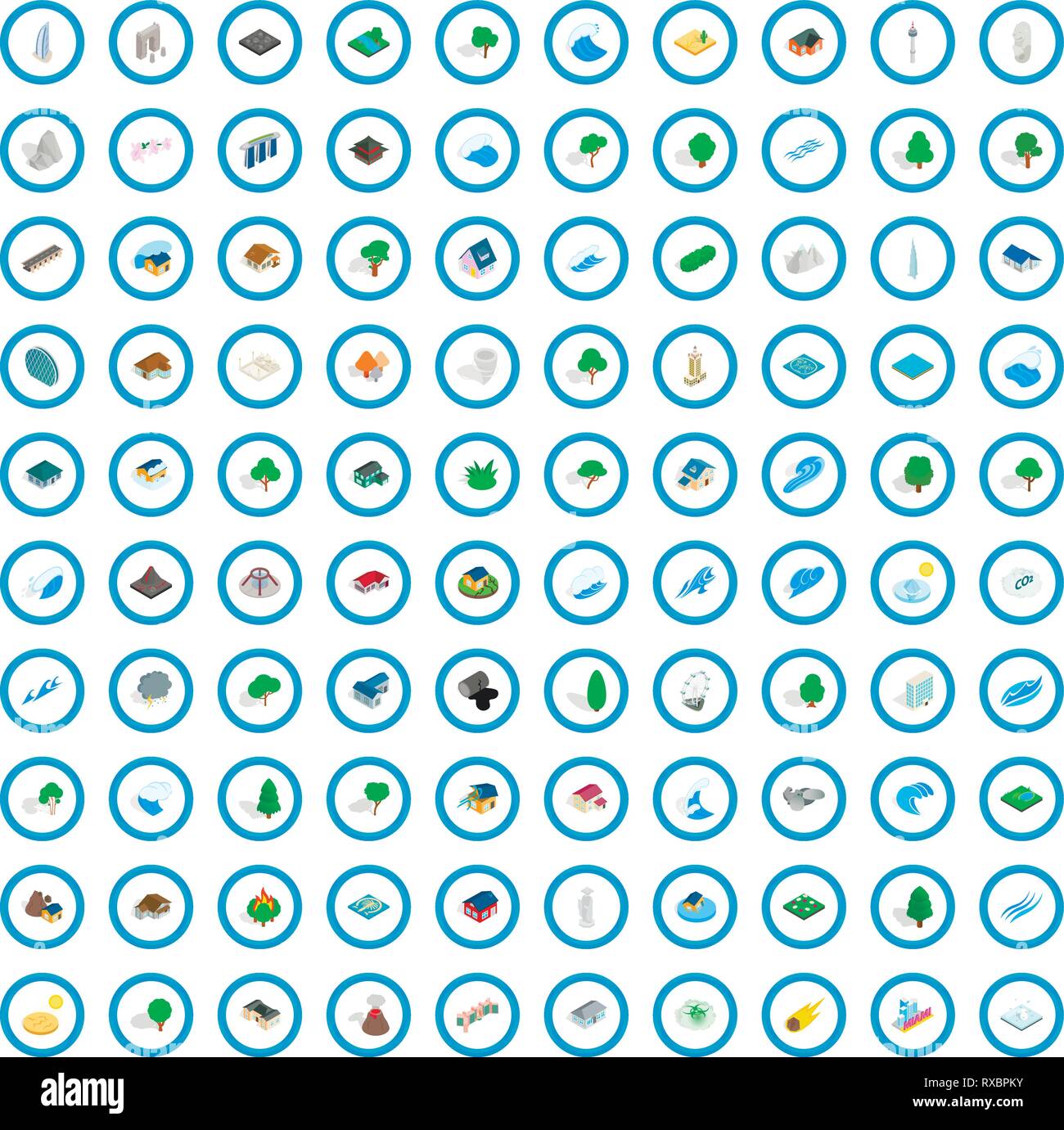 100 elements icons set, isometric 3d style Stock Vector