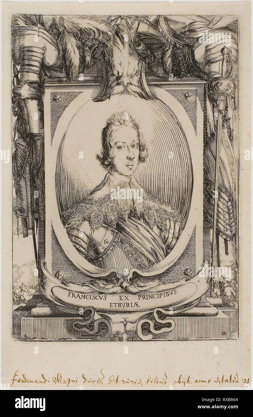 Francesco de Medici, Prince of Tuscany. Stefano della Bella; Italian, 1610-1664. Date: 1634. Dimensions: 171 x 120 mm (plate); 203 x 132 mm (sheet). Etching and engraving on cream laid paper. Origin: Italy. Museum: The Chicago Art Institute. Stock Photo