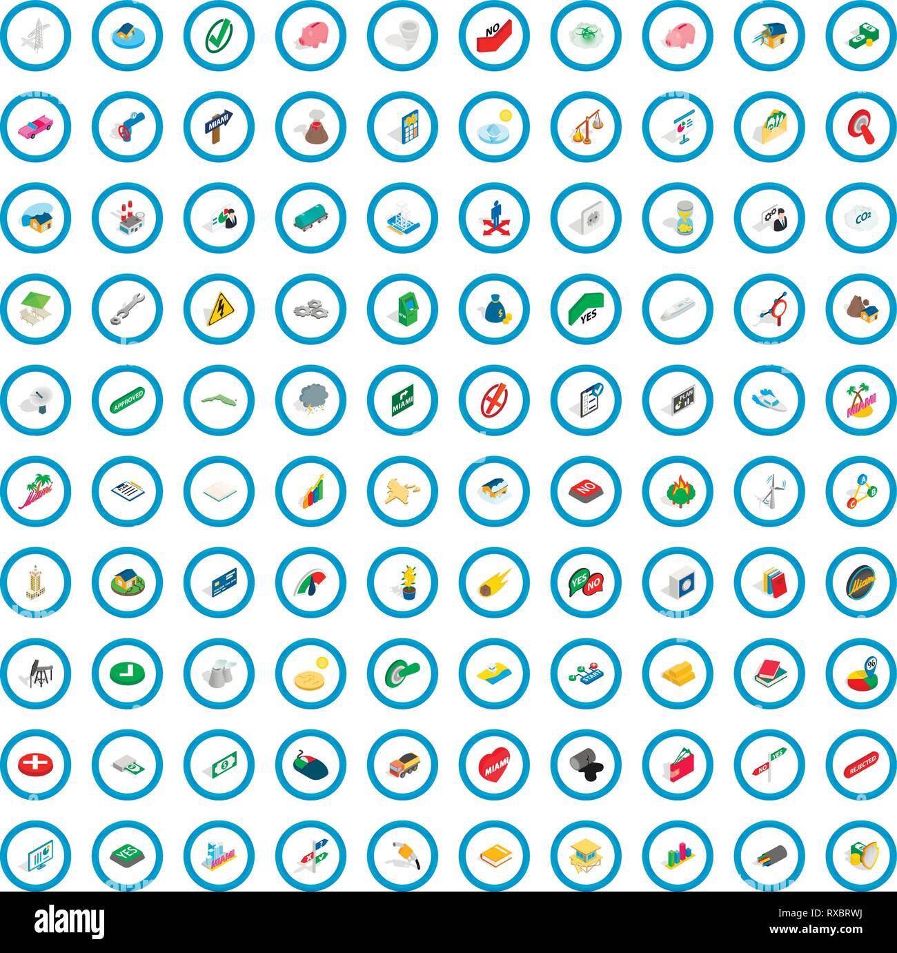 100 emblem icons set, isometric 3d style Stock Vector