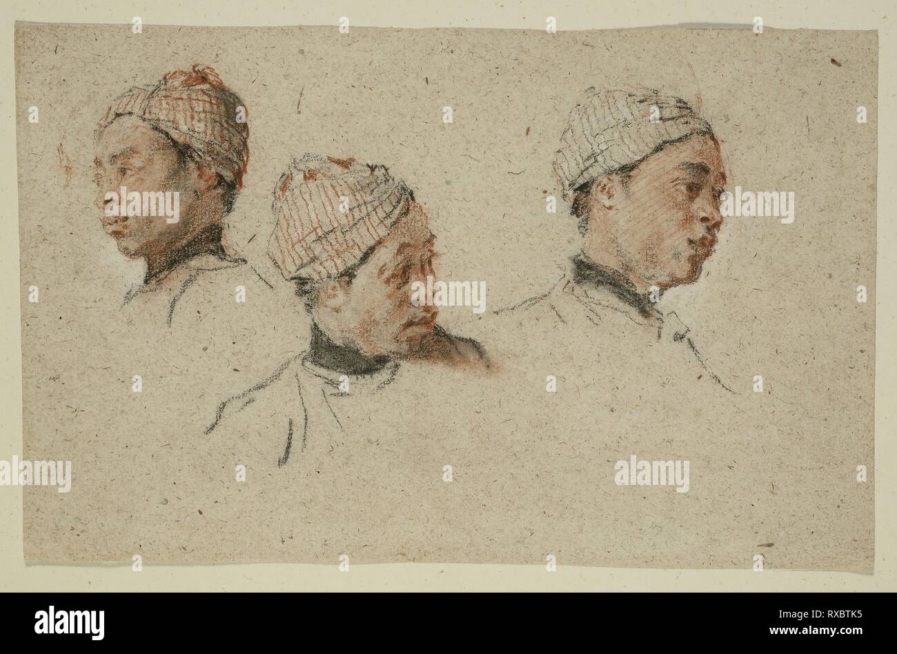 Three Studies of the Head of a Turbaned Black Man. Nicolas Lancret; French, 1690-1743. Date: 1720-1730. Dimensions: 176 × 283 mm. Black, red and white chalks on oatmeal laid paper. Origin: France. Museum: The Chicago Art Institute. Stock Photo