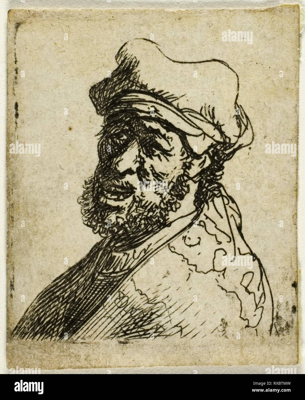 Man Crying Out, Three Quarters Left: Bust. Rembrandt van Rijn; Dutch, 1606-1669. Date: 1624-1634. Dimensions: 36 x 33.5 mm (image); 40 x 34 mm (plate); 43 x 35 mm (sheet). Etching on paper. Origin: Holland. Museum: The Chicago Art Institute. Author: REMBRANDT HARMENSZOON VAN RIJN. Stock Photo