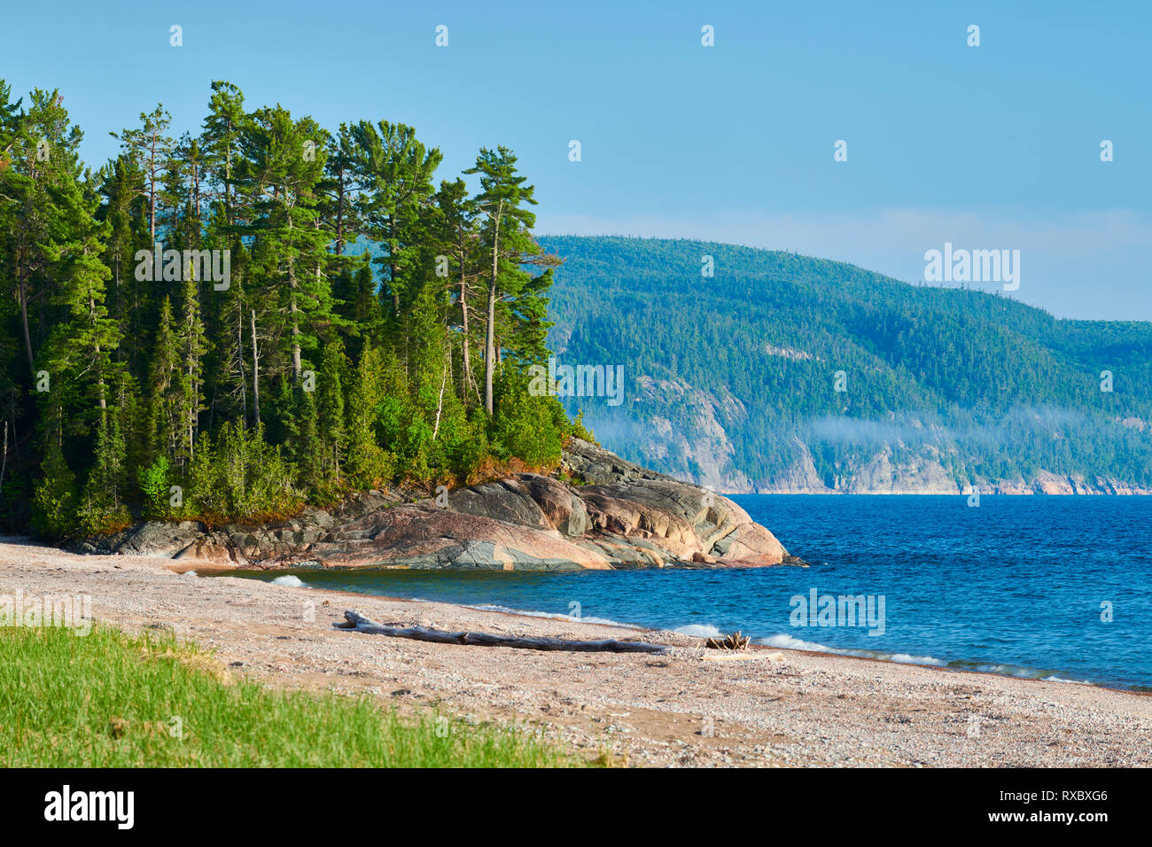 Agawa Bay With Mist Rising In Distance Over Lake Superior Lake 