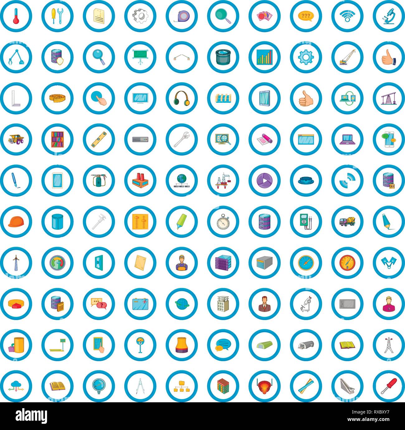 100 engineering icons set, cartoon style Stock Vector