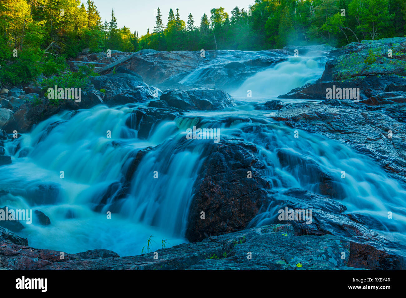 Falls on the lower Sand River, Lake Superior Provincial Park, Ontario, Canada Stock Photo