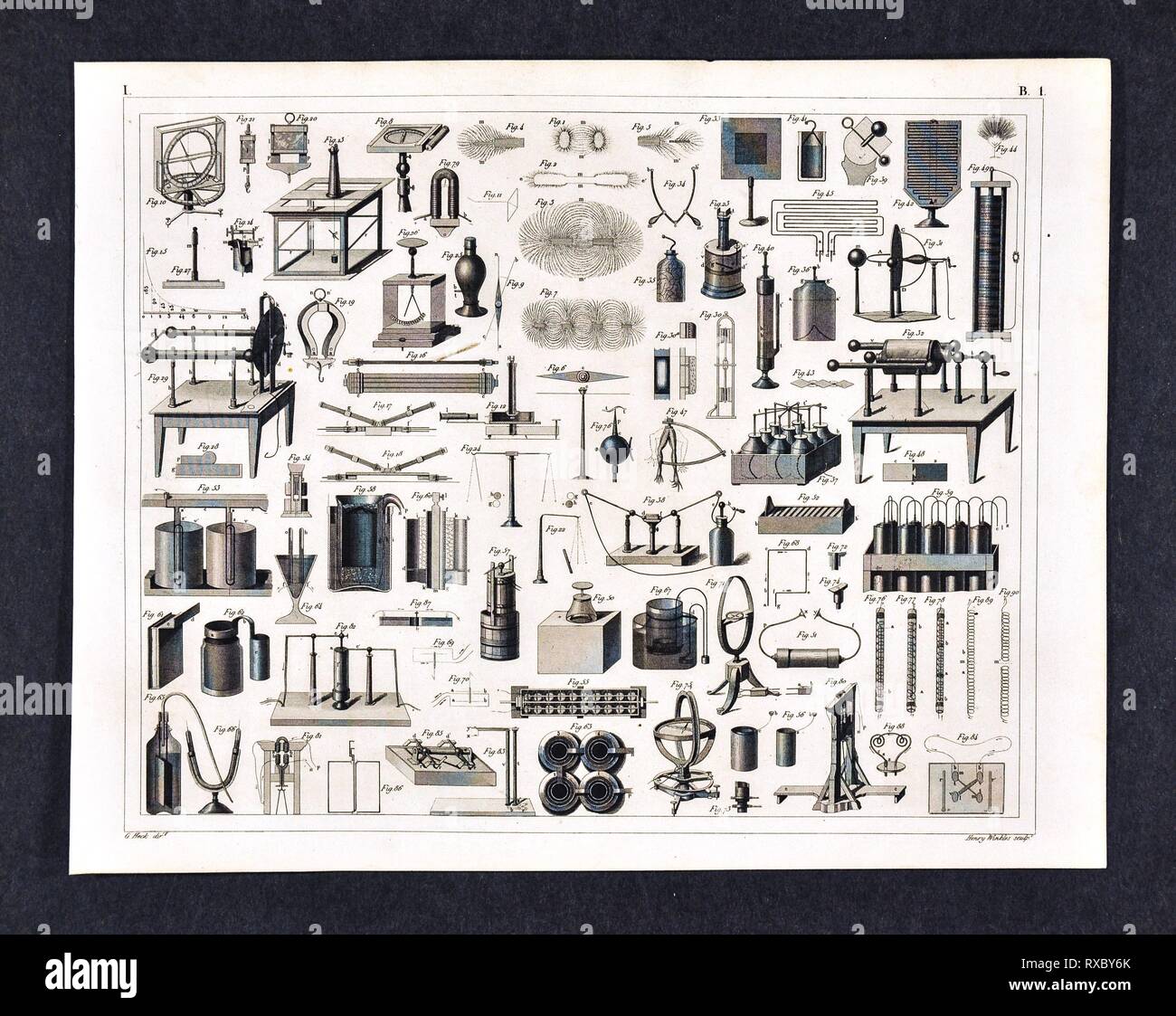 1849 Bilder Atlas Map Print of Laboratory Equipment for Magnetic and Electrical Science Experiments Stock Photo