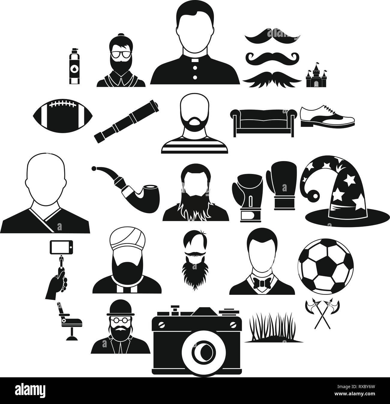 Selfie icons set, simple style Stock Vector