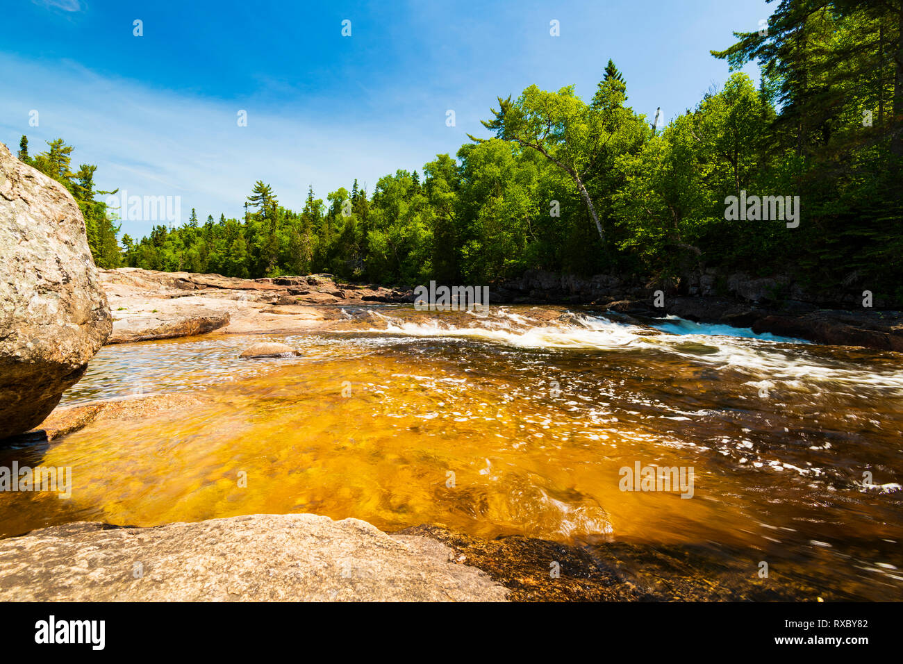 Rapids on the lower Sand River, Lake Superior Provincial Park, Ontario, Canada Stock Photo