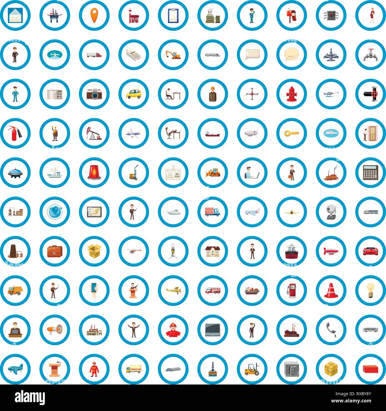 100 engineering icons set, cartoon style Stock Vector