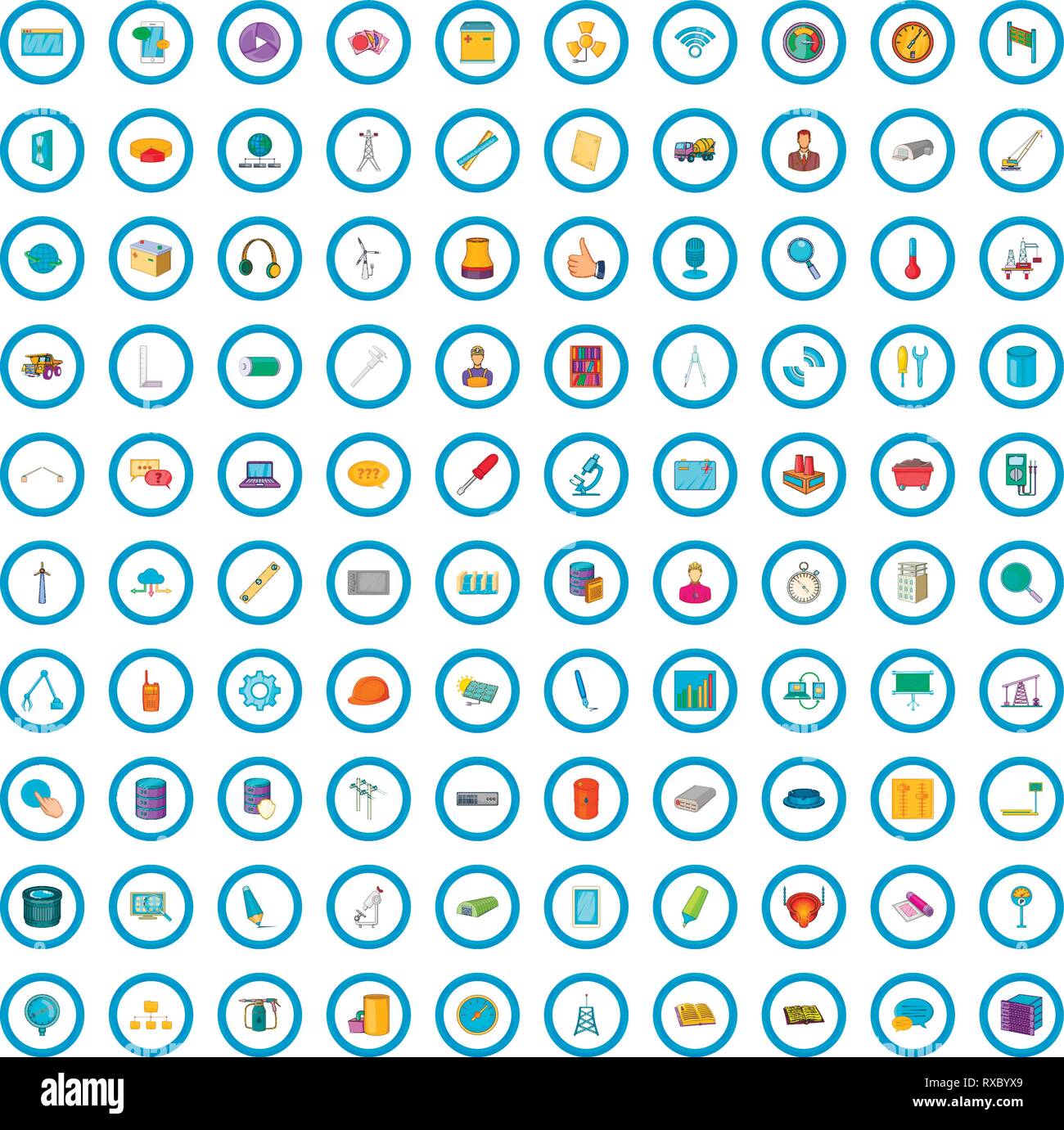 100 engineering systems icons set, cartoon style Stock Vector