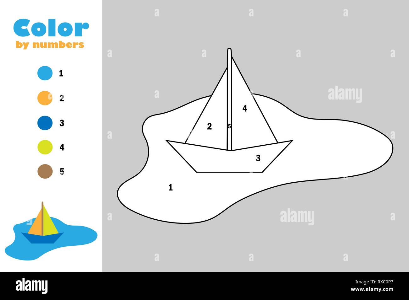 Riding a boat with little pieces to assemble colored and drawings to color  and learn the numbers. 