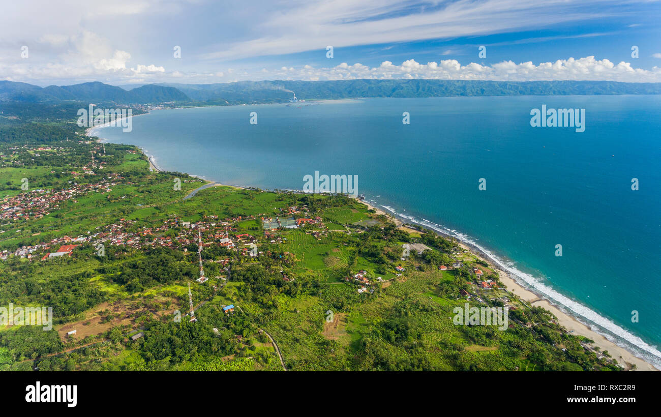 Pelabuhan Ratu (also known as Palabuhan Ratu) Bay with its rice fields