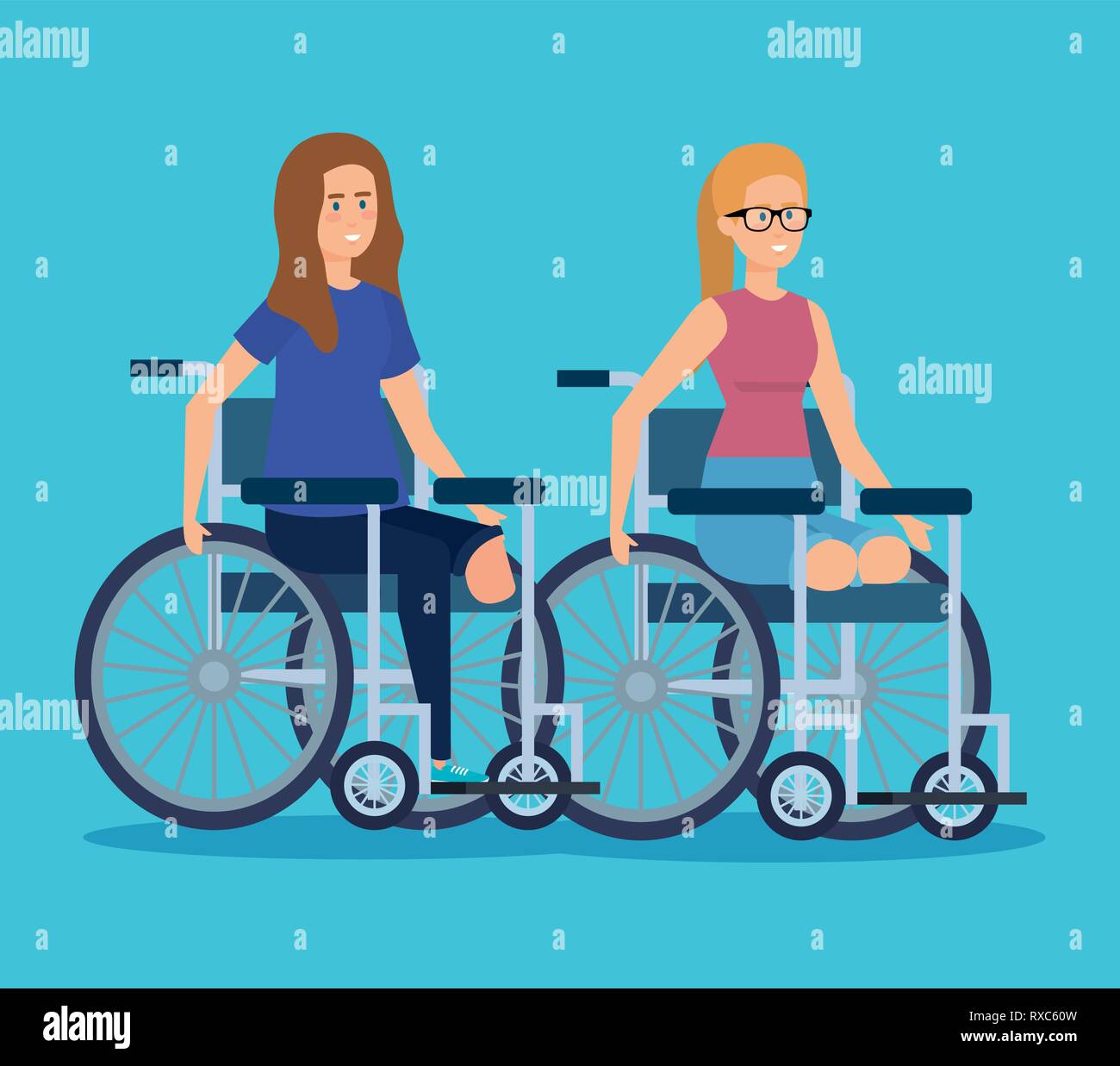 disabled women sitting in the wheelchair without legs Stock Vector