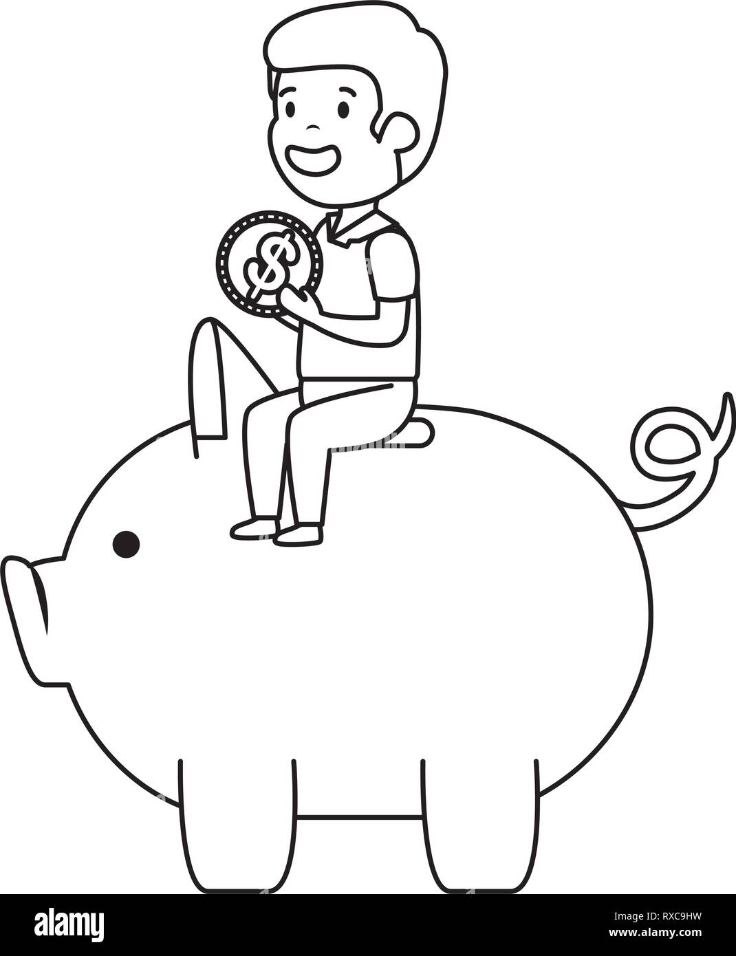 happy young man with piggy savings character Stock Vector Image & Art ...