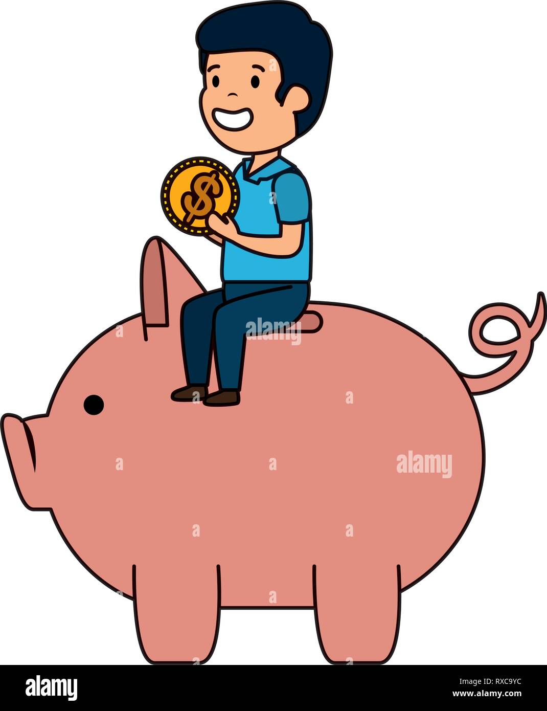 happy young man with piggy savings character Stock Vector Image & Art ...